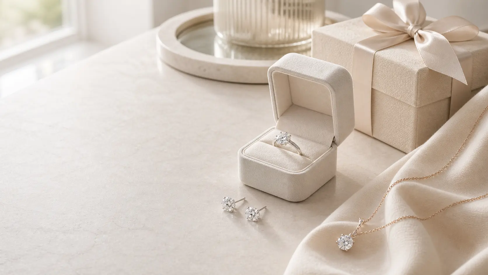 Schmuckgeschenk mit Ringbox, Kette, Ohrringen und Geschenkverpackung
