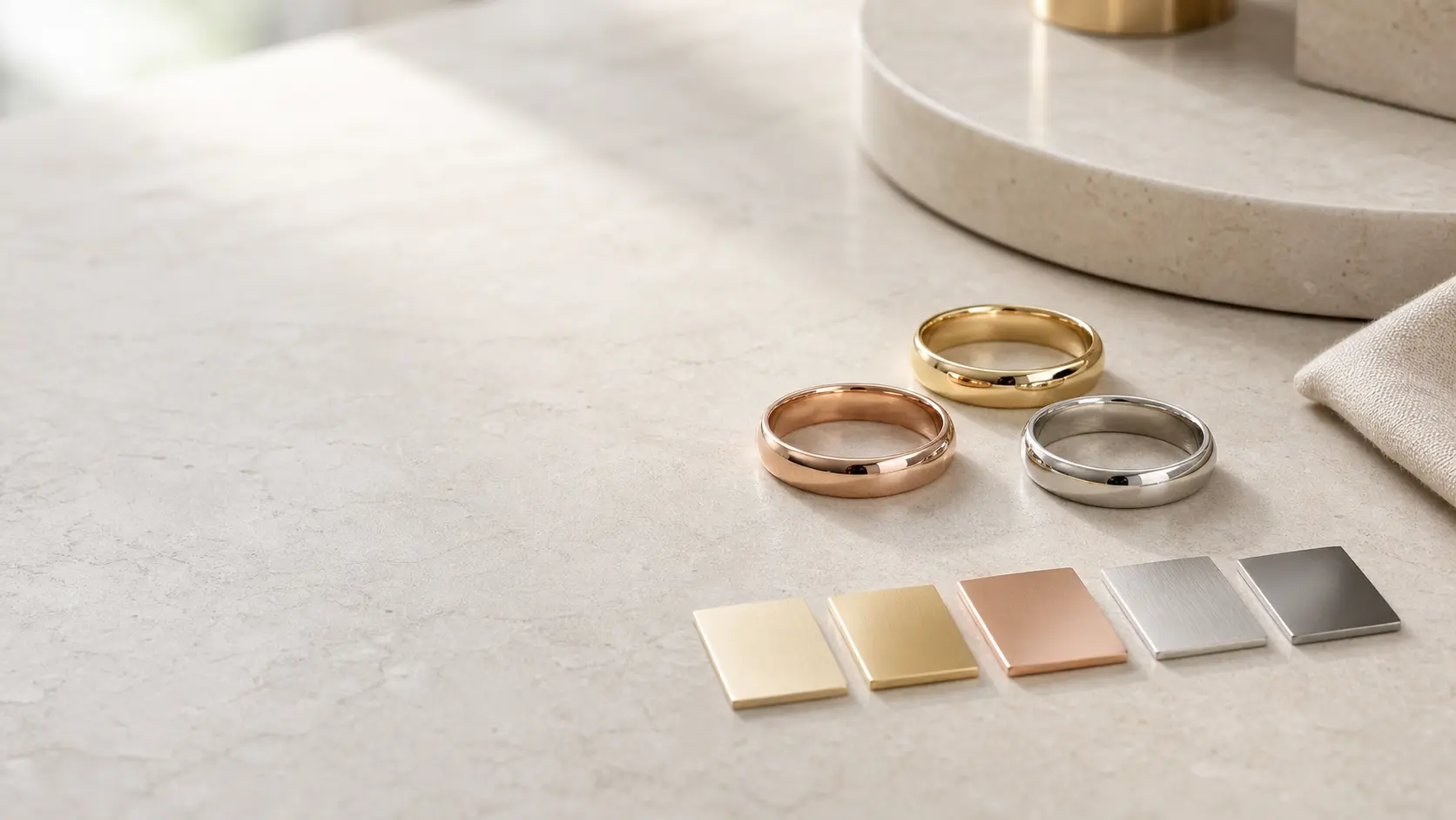 Gelbgold, Roségold und Weißgold als Ring- und Legierungsvergleich