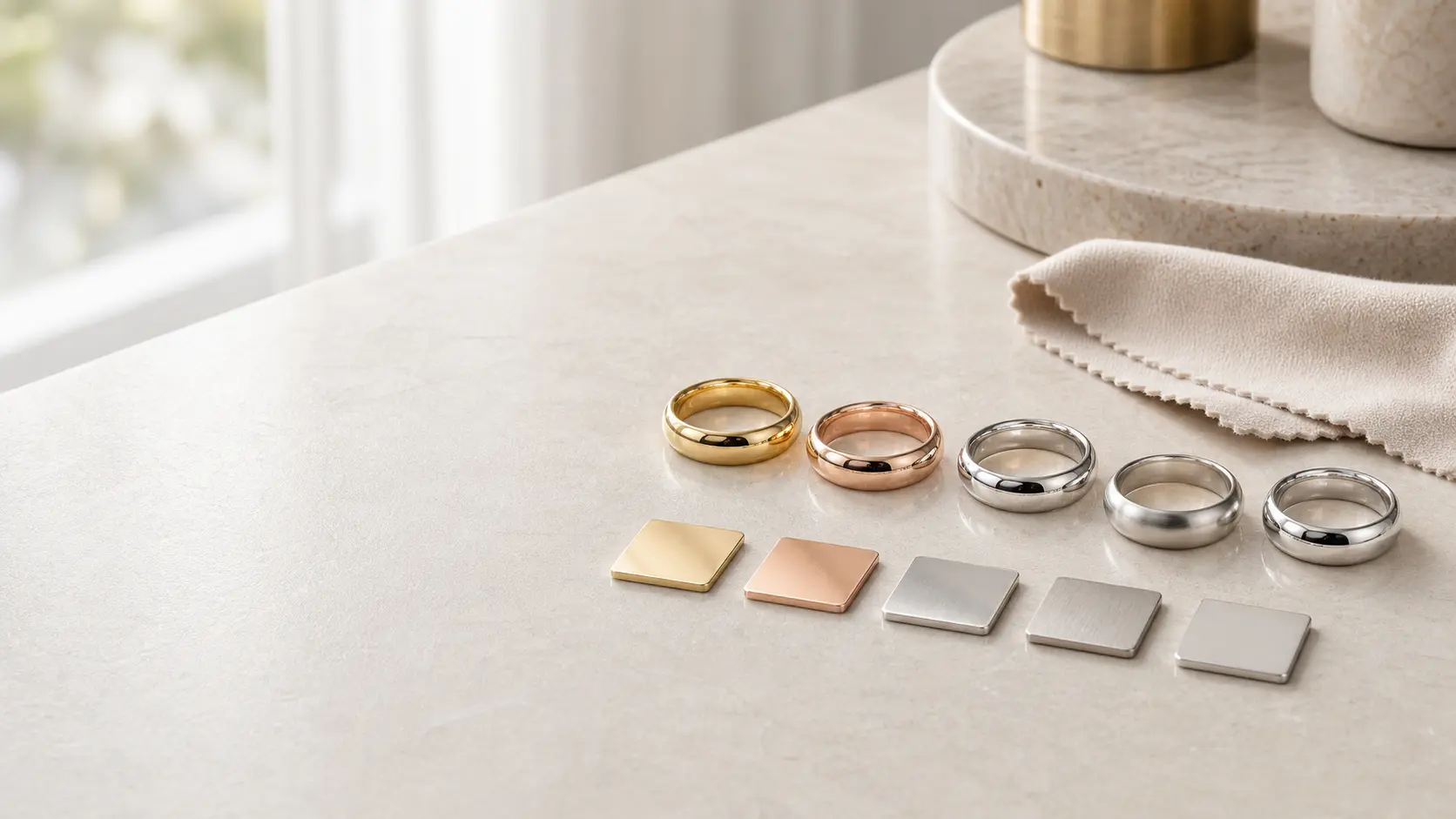 Ringe aus verschiedenen Metallen als Materialvergleich