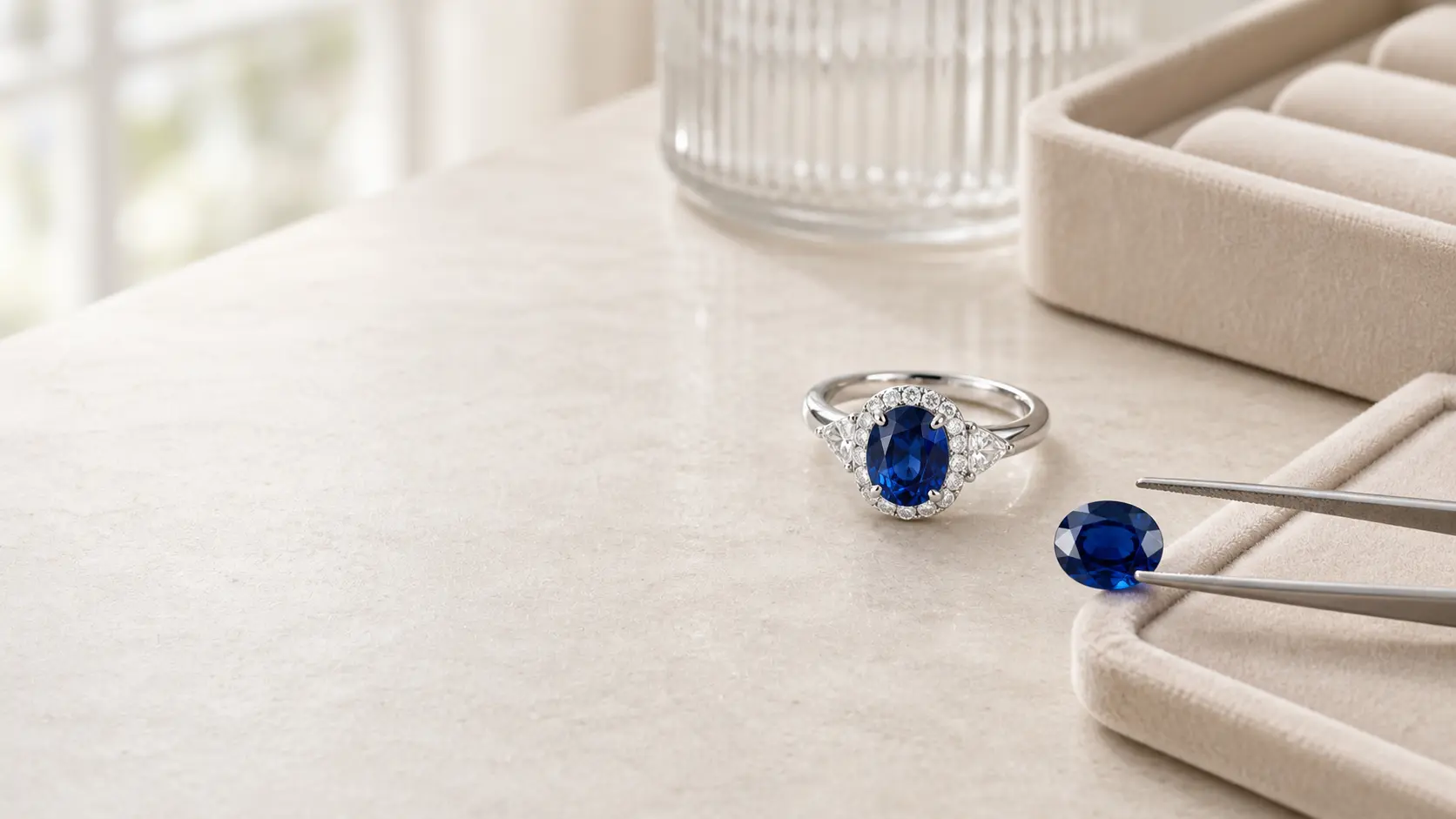 Saphirring mit blauem Mittelstein und Diamantakzenten